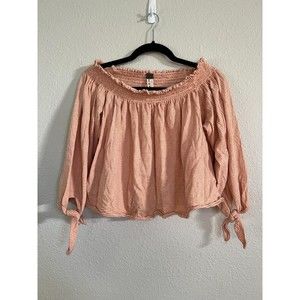 Free People Off Shoulder Stripped Cropped Top Tie Sleeves Medium 565